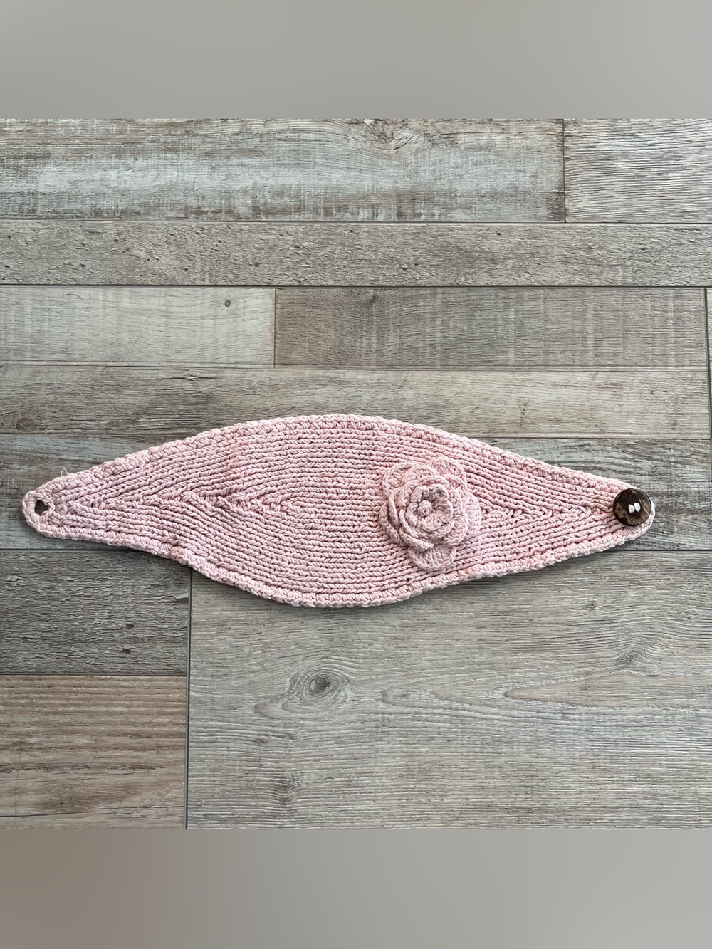 Handmade Pink Crochet Flower Headband Ear Warmer